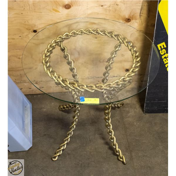 GLASS TOP SIDE TABLE WITH GOLDTONE METAL LEGS