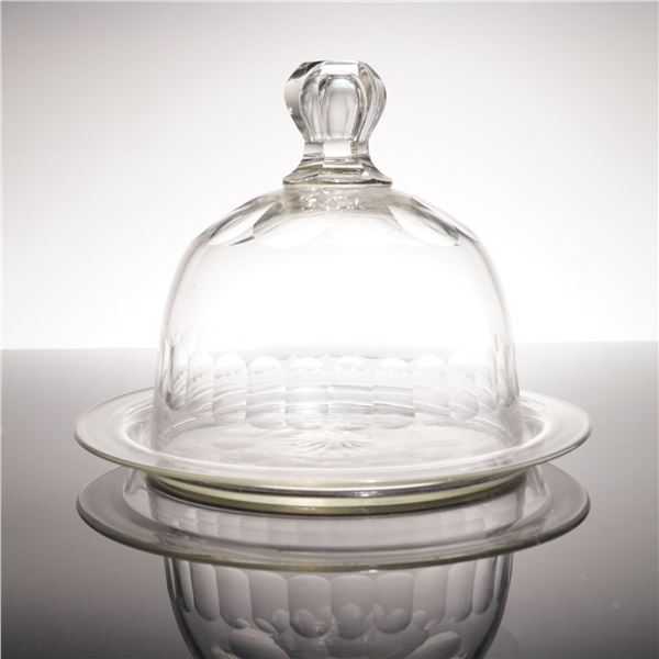 Vintage Clear Glass Cheese Dome and Underplate