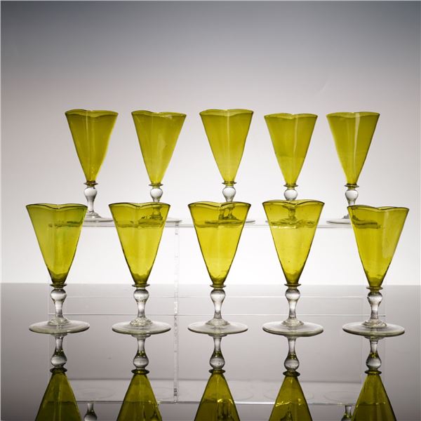 10pc Hand-Blown Glass Cordial Stems with Trefoil Rims