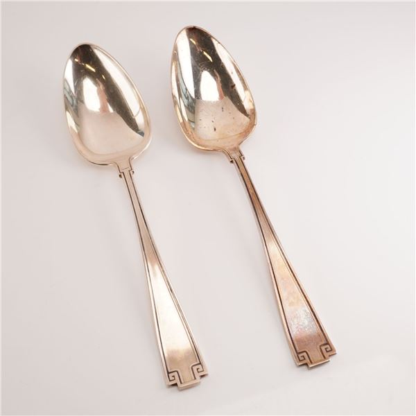 2pc Gorham Sterling Silver Oval Dessert Spoons, Etruscan
