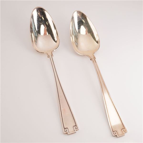 2pc Gorham Sterling Silver Oval Dessert Spoons, Etruscan