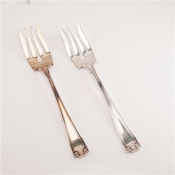 2pc Gorham Sterling Silver Salad Forks, Etruscan