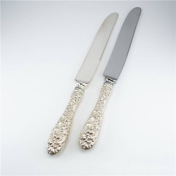 2pc Kirk Stieff Sterling Silver and Stainless-Steel Dinner Knives, Stieff Rose