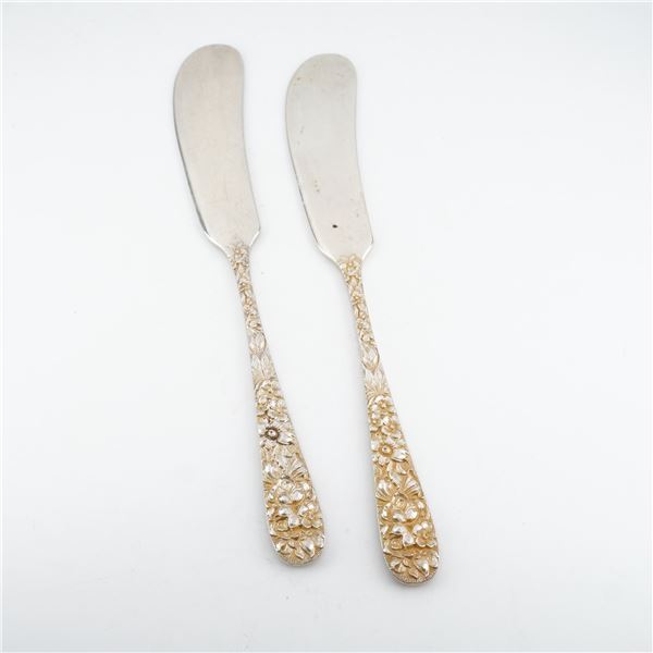 2pc Kirk Stieff Sterling Silver and Stainless-Steel Flat Head Butter Spreaders, Stieff Rose