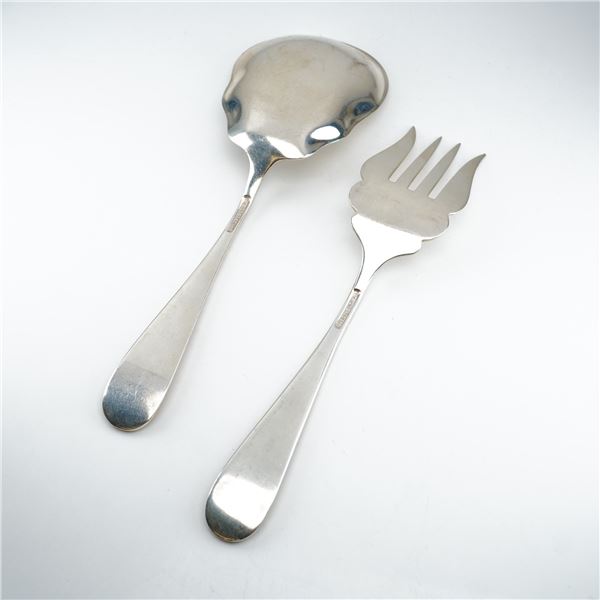 2pc Kirk Stieff Sterling Silver Cold Meat Fork and Salad Spoon, Stieff Rose