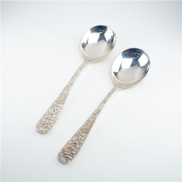2pc Kirk Stieff Sterling Silver Round Bowl Soup Spoons, Stieff Rose