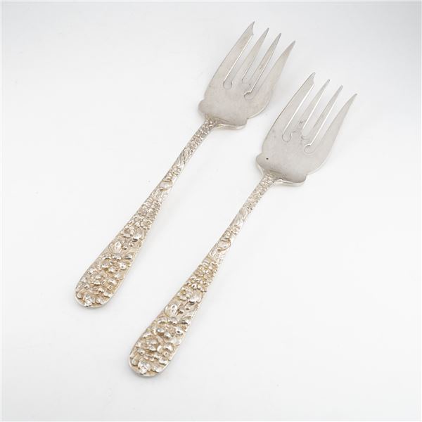 2pc Kirk Stieff Sterling Silver Salad Forks, Stieff Rose