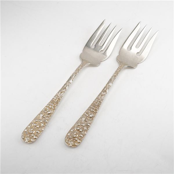 2pc Kirk Stieff Sterling Silver Salad Forks, Stieff Rose