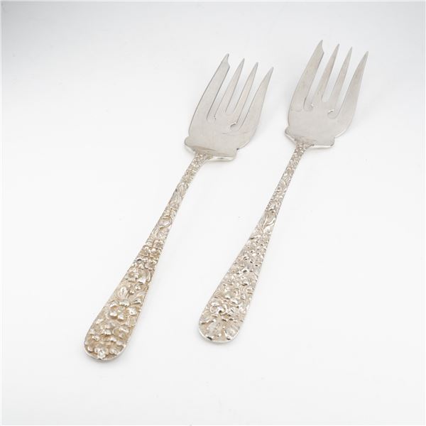 2pc Kirk Stieff Sterling Silver Salad Forks, Stieff Rose