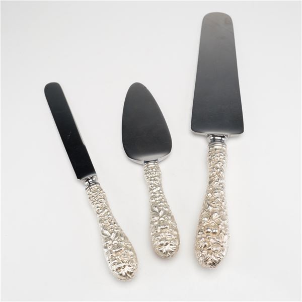 3pc Kirk Stieff Sterling Silver and Stainless Steel Serving Utensils, Stieff Rose