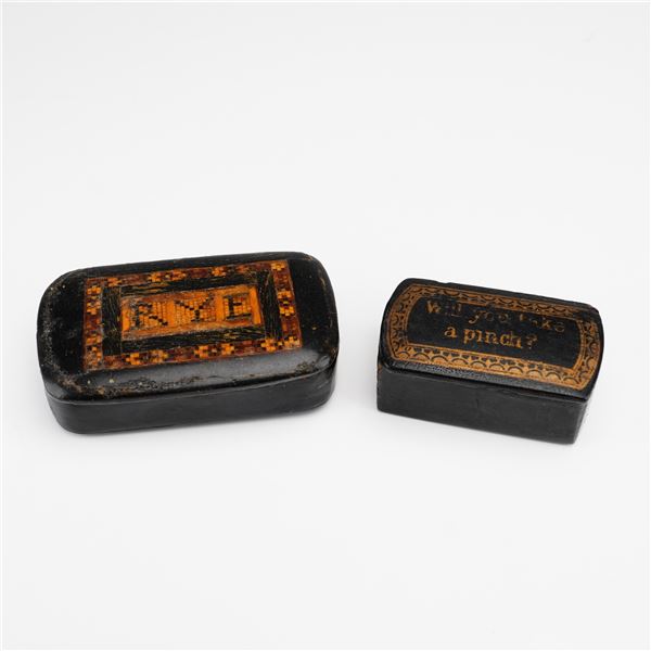 2pc Antique Lacquered Wood Snuff Boxes