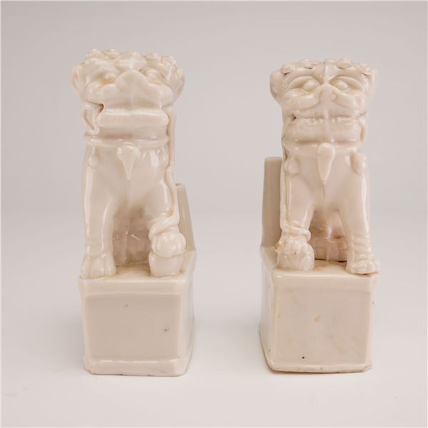 Pair of Chinese Dehua Blanc de Chine Foo Dogs Joss Stick Holders