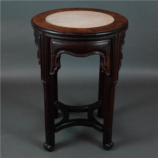 Chinese Hardwood and Marble-Inset Circular Garden Seat Plant Stand, Late 19th to Early 20th Century