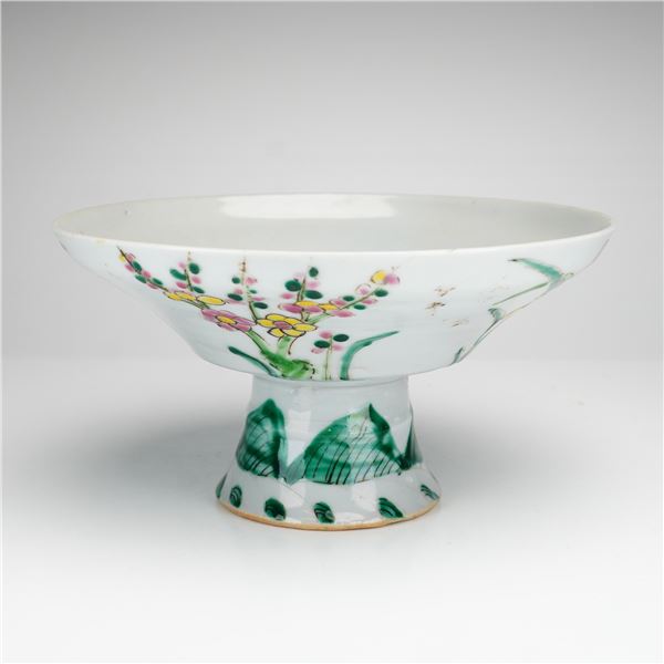Chinese Porcelain Hand-Decorated Raised Stem Bowl