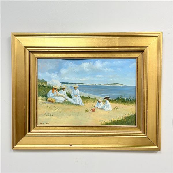Peter Price (UK, 1935-2003), Edwardian-Style Beach Scene, Oil on Canvas