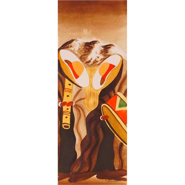 Original Watercolor and Gouache on Paper, Andean Musicians, Signed