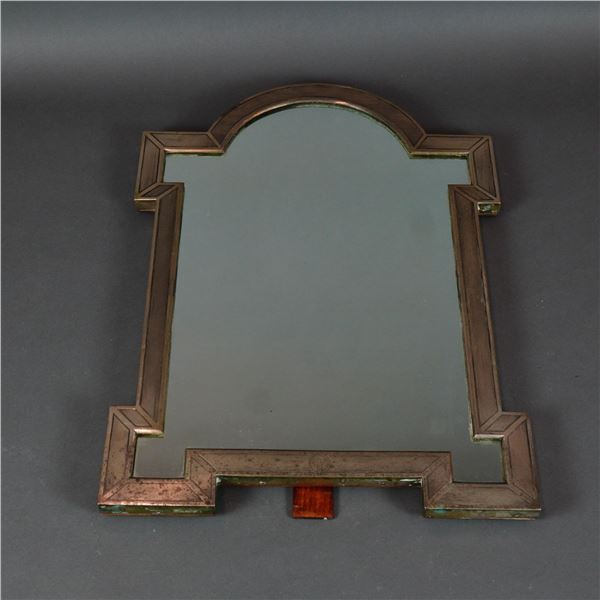 Art Deco Metal-Clad Tabletop Mirror with Wooden Back