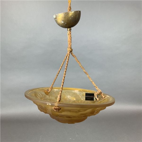 Degue French Art Deco Amber-Colored Glass Ceiling Lamp