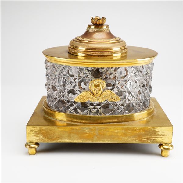 Neoclassical Gilded Brass and Diamond-Cut Crystal Oil Well