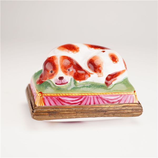Antique English Enameled Bonbonniere, Cavalier King Charles Spaniel