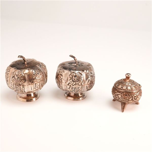 Three-Piece Mexican Sterling Silver Repousse Floral Tableware Set