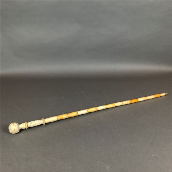 Carved Bone Handle Walking Cane with Multi-Segment Shaft