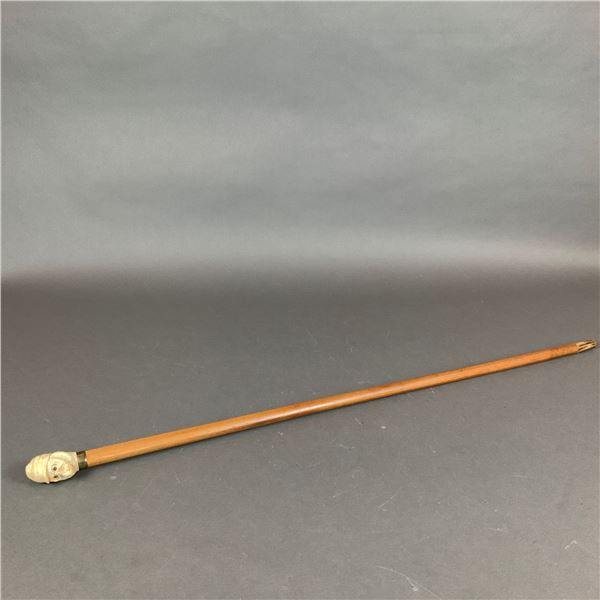 Wood Cane with Carved Bone Monkey Head