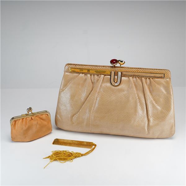 Vintage Judith Leiber Beige Lizard Skin Evening Bag