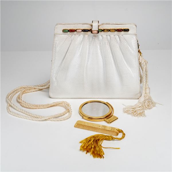 Vintage Judith Leiber White Lizard Skin Evening Bag