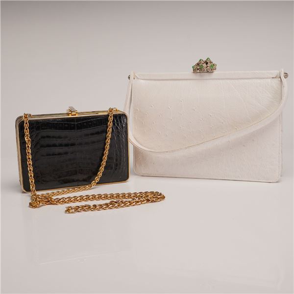 Two Vintage Exotic Skin Handbags Including Koret Ostrich and Florence Leather School Crocodile