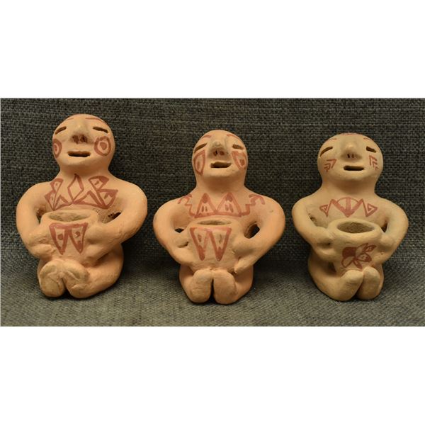 THREE TESUQUE POTTERY RAIN GODS (V LENO)