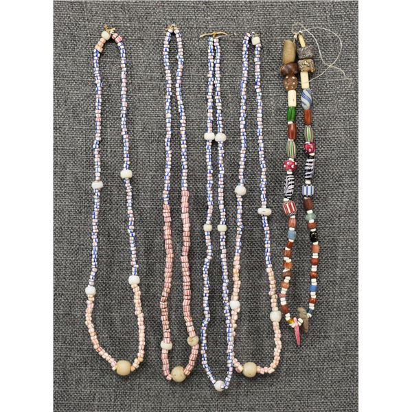 FIVE TRADE BEAD NECKLACES