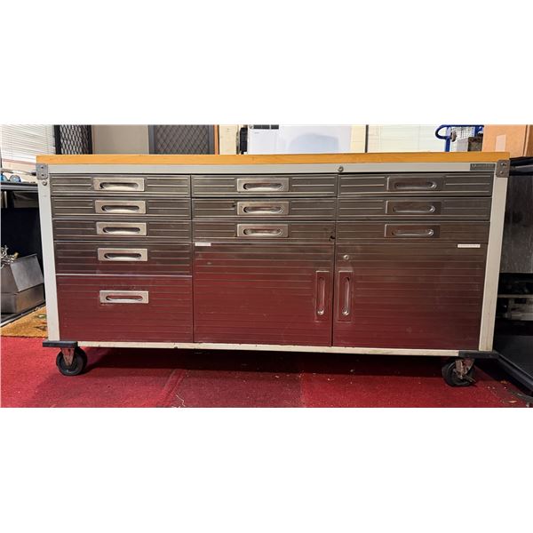 Seville Classics UltraHD 11-Drawer Rolling Work Station w/ Wooden Top 72" x 20" x 37.5"H