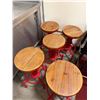 Image 2 : Qty 5 Bar Stools w/ Fire Hydrant Bases, Footrests & Wooden Seats 13" Dia, 29"H