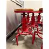 Image 3 : Qty 5 Bar Stools w/ Fire Hydrant Bases, Footrests & Wooden Seats 13" Dia, 29"H
