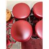 Image 3 : Qty 4 Bar Stools w/ Footrests & Red Upholstered Seats 14" Dia, 28"H