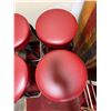 Image 4 : Qty 4 Bar Stools w/ Footrests & Red Upholstered Seats 14" Dia, 28"H