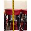 Image 6 : Qty 4 Bar Stools w/ Footrests & Red Upholstered Seats 14" Dia, 28"H