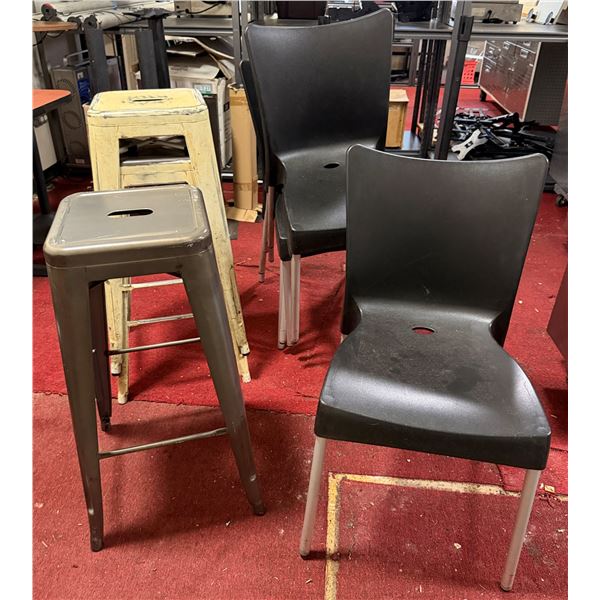 Multiple Stacking Chairs & Barstools, Misc Sizes