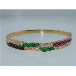 18K Gold, Emerald & Ruby & Sapphire Diamond Bangle