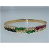 Image 1 : 18K Gold, Emerald & Ruby & Sapphire Diamond Bangle