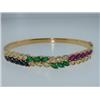 Image 2 : 18K Gold, Emerald & Ruby & Sapphire Diamond Bangle
