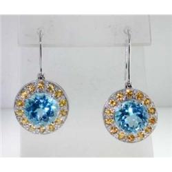 14k White Gold  Blue Topaz & Citrine Earrings