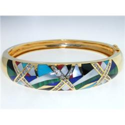 14K Yellow Gold & Enamel, Diamond Bangle