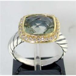 David Yurman Silver,18K Gold Peridot Diamond Ring.