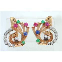 14K Yellow Gold Multi-color Earrings With Diamond