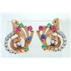 Image 1 : 14K Yellow Gold Multi-color Earrings With Diamond
