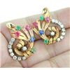 Image 2 : 14K Yellow Gold Multi-color Earrings With Diamond