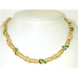 Krypell 18K Gold  Sapphire, Emerald & Diamond Necklace.