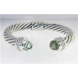 David Yurman Silver Prasiolite Diamond Bangle